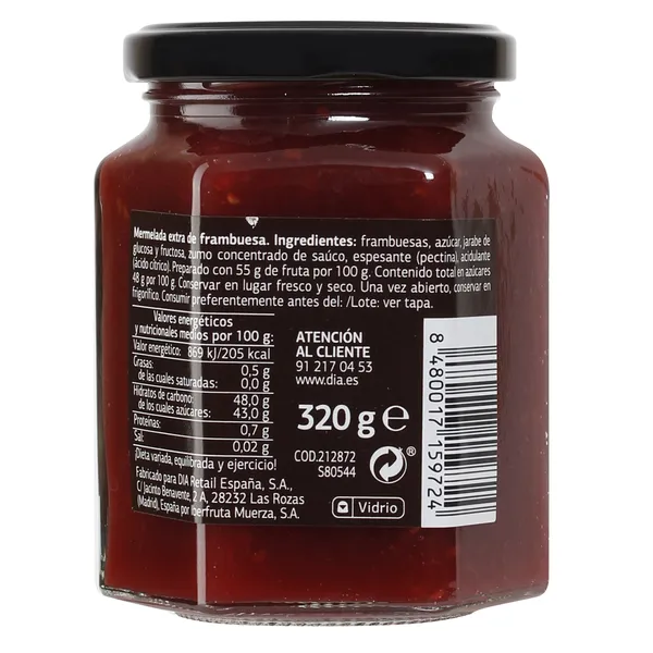Mermelada de frambuesa extra Dia Fruticampo frasco 320 g 3