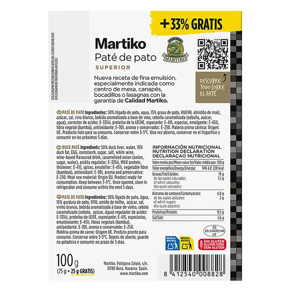 Paté de pato superior Martiko 75 g 2