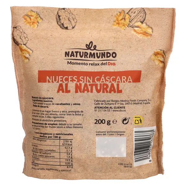 Nueces peladas al natural Dia Naturmundo 200 g 3