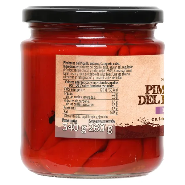 Pimientos del piquillo enteros Dia Vegecampo frasco 260 g 2