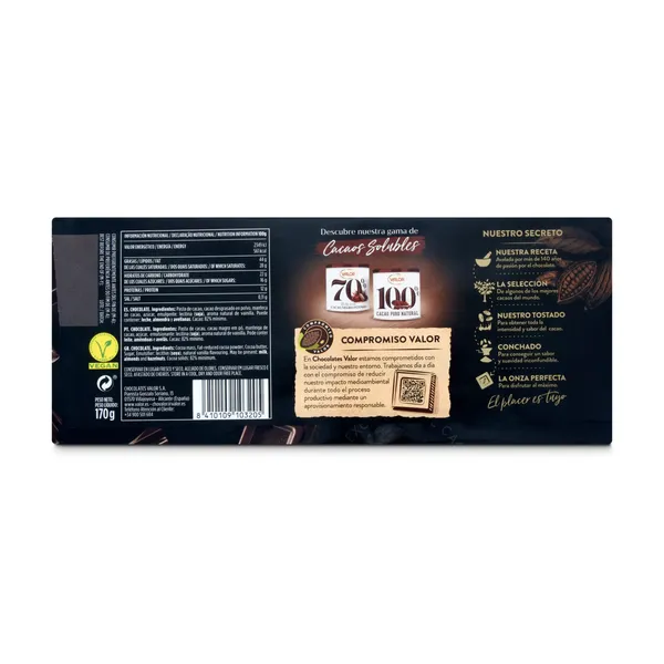 Chocolate negro 82% cacao Valor 170 g 2