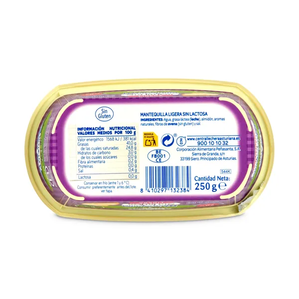 Mantequilla ligera sin lactosa Asturiana 250 g 4