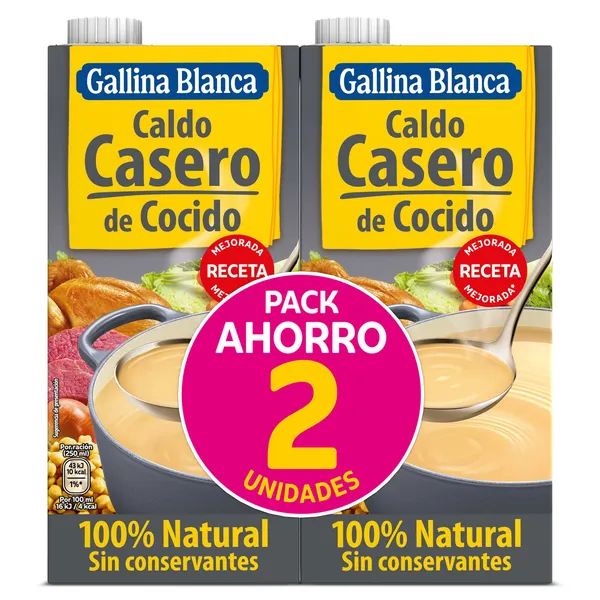 Caldo casero de cocido 100% natural Gallina Blanca brik 2 x 1 L