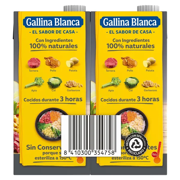Caldo casero de cocido 100% natural Gallina Blanca brik 2 x 1 L 2