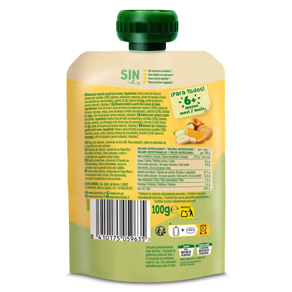 Alimento infantil con puré multifrutas con galleta Hero bolsa 100 g 3
