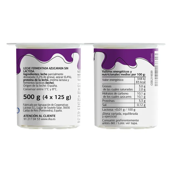 Postre sin lactosa natural azucarado Dia Láctea pack 4 x 125 g 4