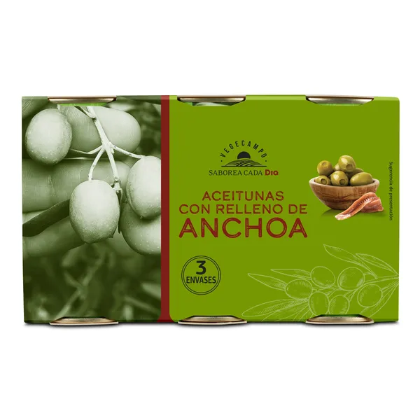 Aceitunas rellenas de anchoa Dia Vegecampo 3 x 150 g 2