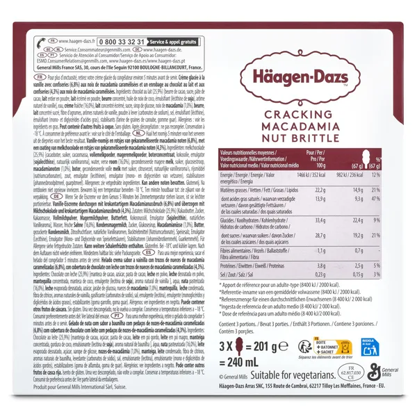 Helado bombón chocolate y macadamia 3 unidades Haagen Dazs caja 200 g 3