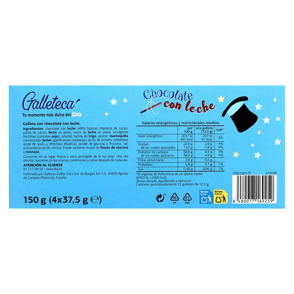 Galletas cubiertas de chocolate con leche Galleteca de Dia 150 g 4