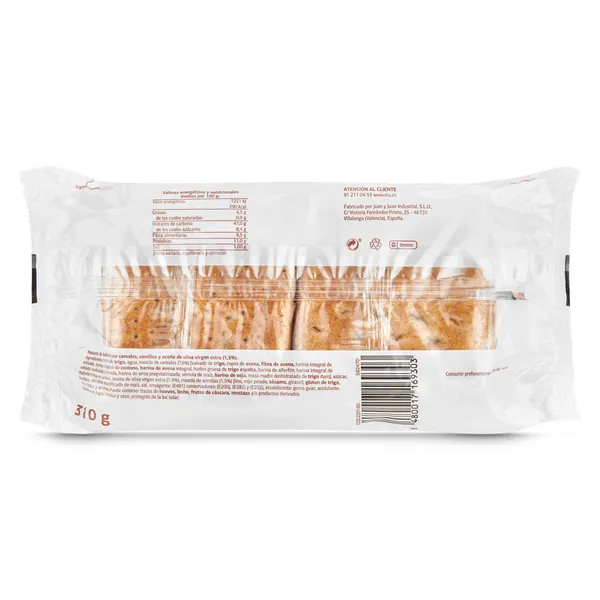 Pan integral multicereales para sándwich El molino de Dia bolsa 310 g 2