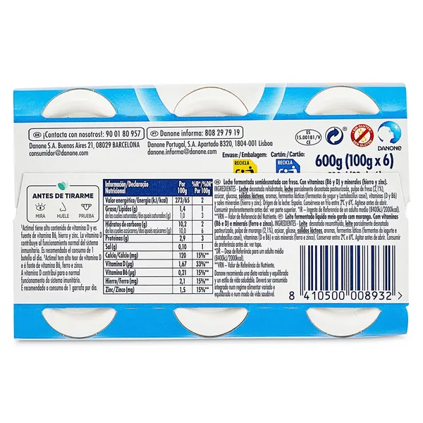 Yogur líquido de fresa Actimel pack 6 x 100 g 3