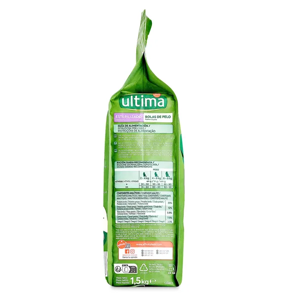 Alimento para gatos esterilizados anti bolas de pelo con pavo Ultima bolsa 1.5 Kg 4