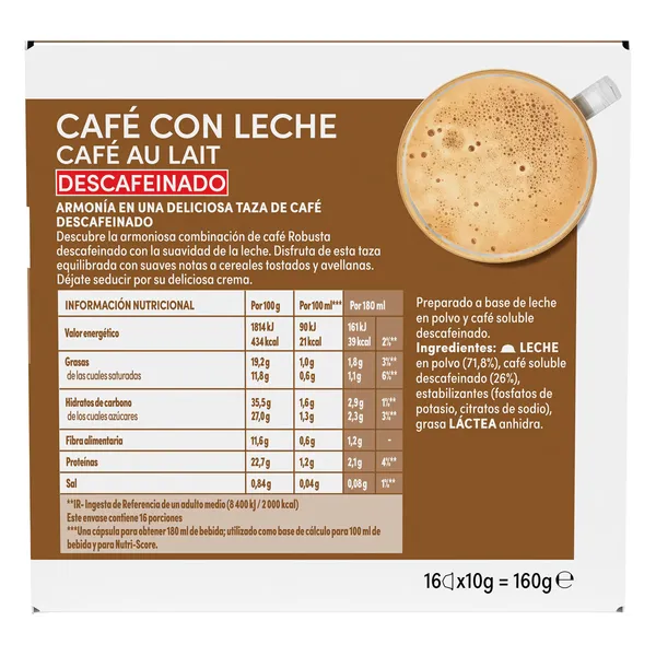 Cápsulas de café con leche descafeinado Dolce Gusto 16 unidades 3