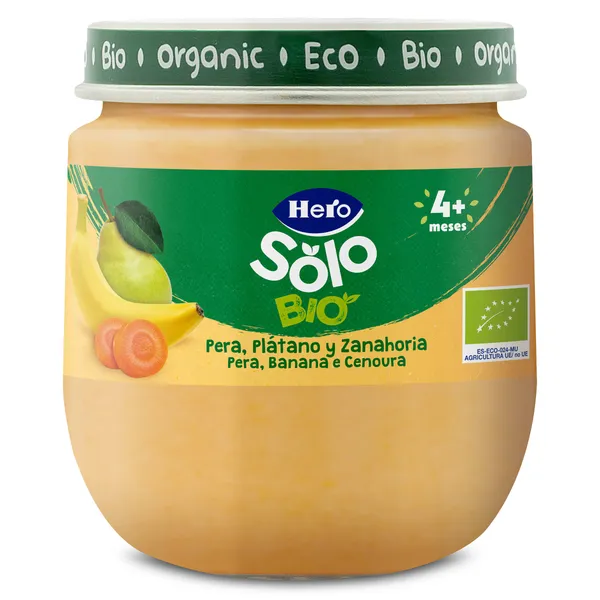 Puré de pera, plátano y zanahoria 100% ecológica Hero frasco 120 g 2