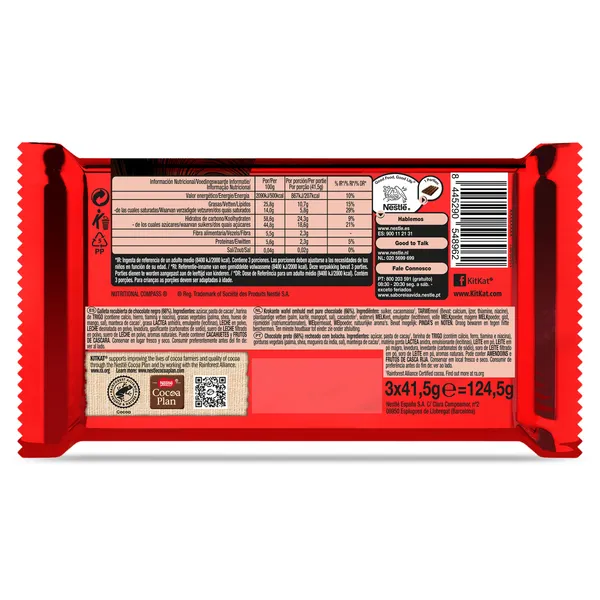 Barritas de galleta con chocolate negro 70% Kit Kat bolsa 3 x 41.5 g 2