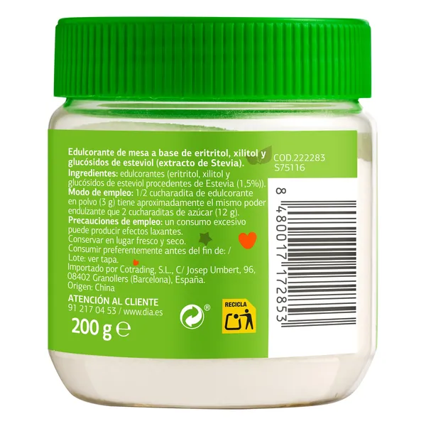 Edulcorante stevia en polvo Dia bote 200 g 2