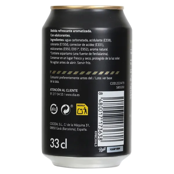 Refresco de cola zero sin cafeína Hola Cola de Dia pack 6 x 33 cl 3