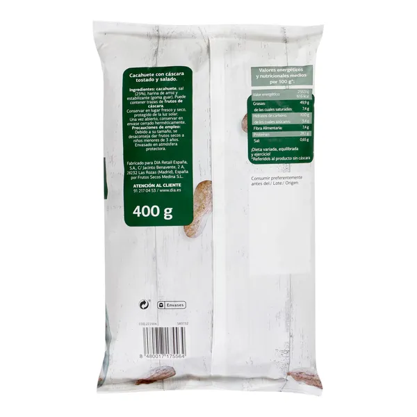 Cacahuetes con cáscara salados Dia Naturmundo 400 g 3