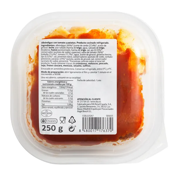 Albóndigas con tomate y patatas Al Punto Dia bandeja 250 g 3