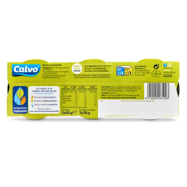 Atún claro en aceite de oliva ligero Calvo 3 x 56 g 3
