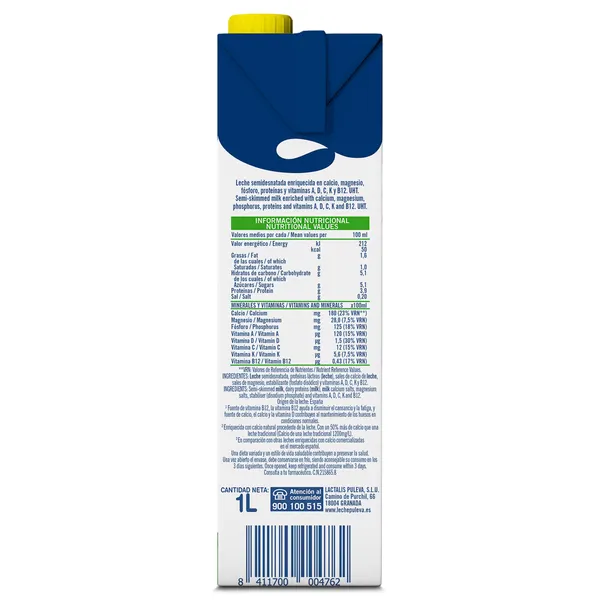 Leche semidesnatada calcio Puleva 1 L 4