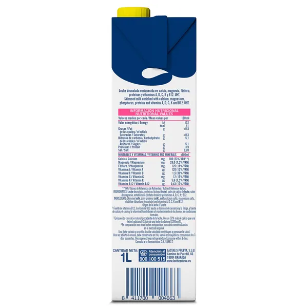 Leche desnatada calcio Puleva pack 6 x 1 L 4