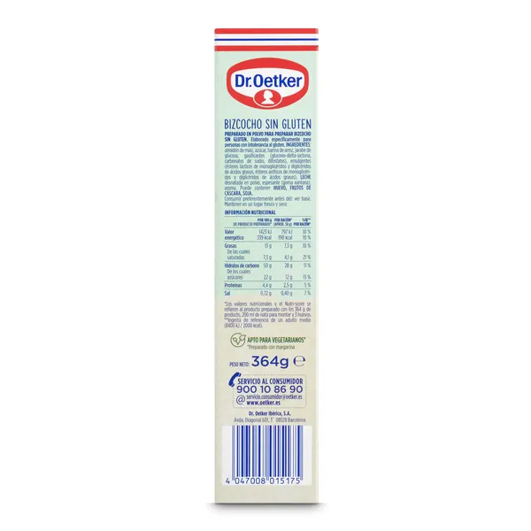 Preparado para bizcocho sin gluten Dr. Oetker caja 410 g 3