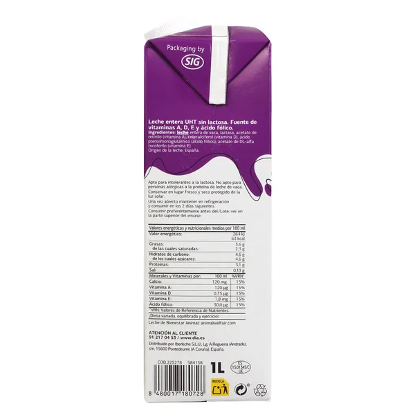 Leche entera sin lactosa Dia Láctea 1 L 4