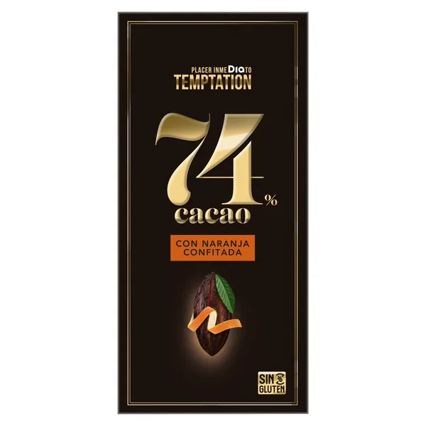 Chocolate negro 74% cacao con naranja confitada Dia Temptation 100 g 2