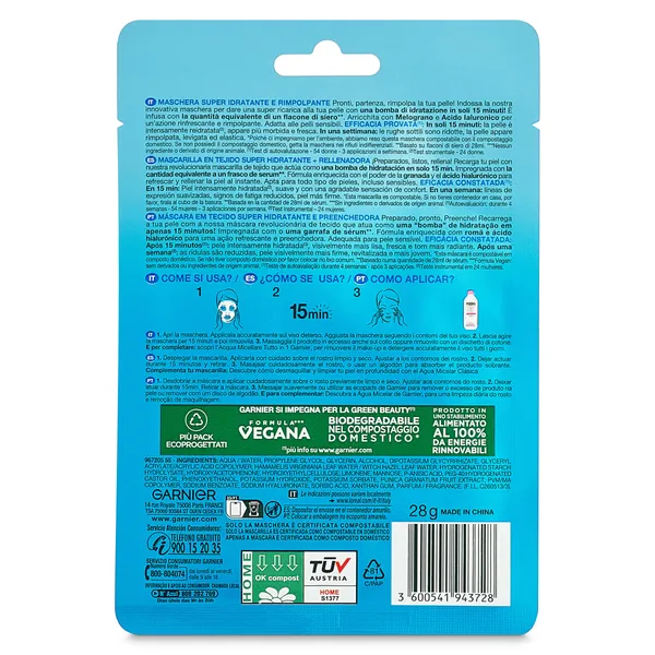 Active mascarilla facial hydra bomb Garnier sobre 1 unidad 2