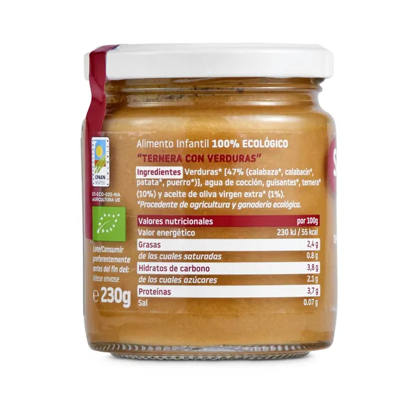 Puré de ternera con verduras 100% ecológico Smileat frasco 230 g 3