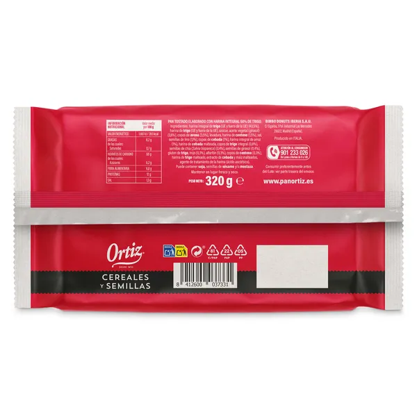 Pan tostado multicereales Ortiz bolsa 36 unidades 2