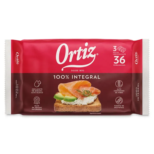 Pan tostado integral Ortiz bolsa 36 unidades