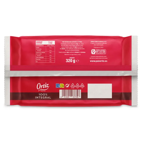 Pan tostado integral Ortiz bolsa 36 unidades 2