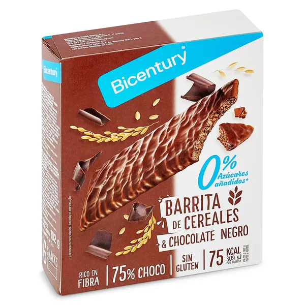 Barritas de cereales bañadas con chocolate negro sin azúcares Bicentury 102 g 3