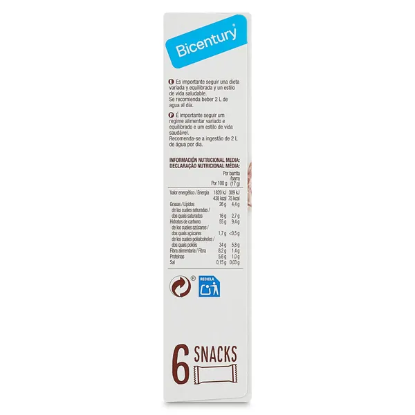 Barritas de cereales bañadas con chocolate negro sin azúcares Bicentury 102 g 6