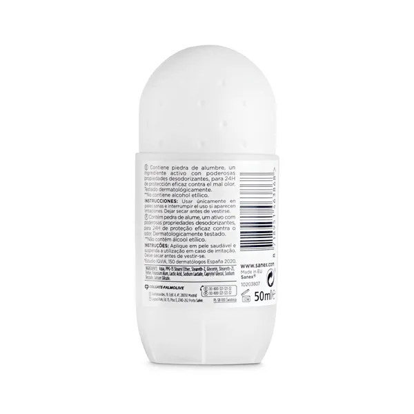 Desodorante roll-on piedra de alumbre antimanchas Sanex Natur Protect bote 50 ml 2