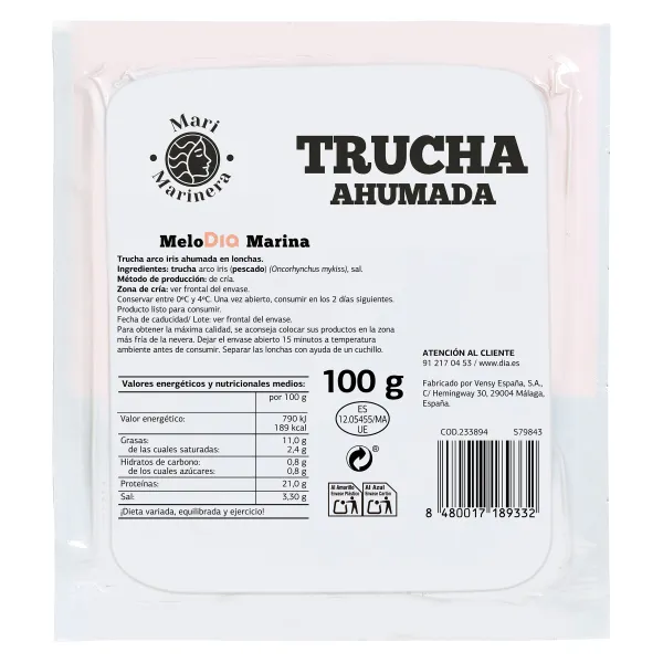 Trucha ahumada Dia Mari Marinera bandeja 100 g 2