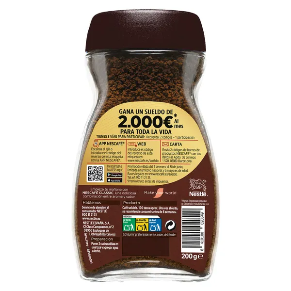 Café soluble natural Nescafé frasco 200 g 2
