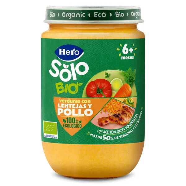 Puré de verduras con lentejas y pollo bio Hero 190 g 2