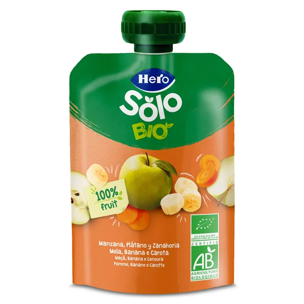 Alimento infantil con puré manzana, plátano y zanahoria 100% ecológica Hero bolsa 100 g 2