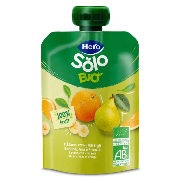 Alimento infantil con puré de pera, plátano y naranja 100% ecológica Hero 100 g 2