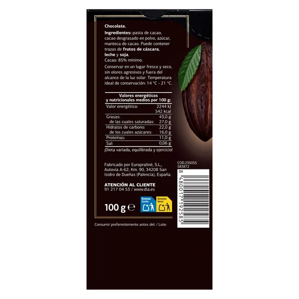 Chocolate negro 85% cacao Dia Temptation 100 g 4
