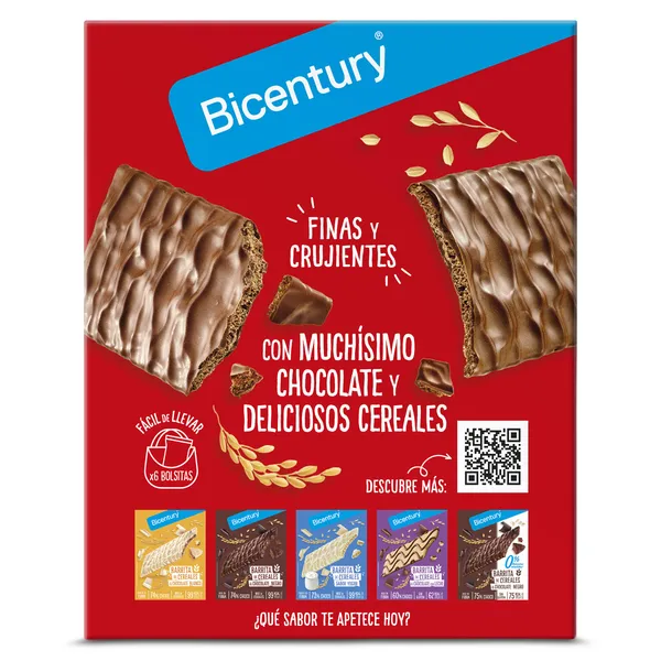 Barritas de cereales y cacao bañadas en chocolate con leche Bicentury 120 g 6