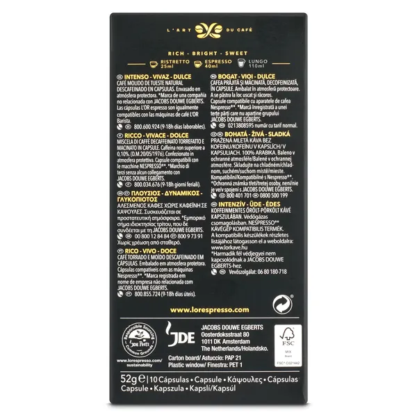 Café en cápsulas espresso ristretto descafeinado L'Or caja 10 unidades 3