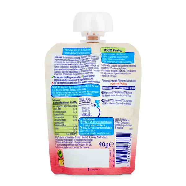 Alimento infantil con puré de manzana, plátano y fresa Nestlé Naturnes 90 g 3