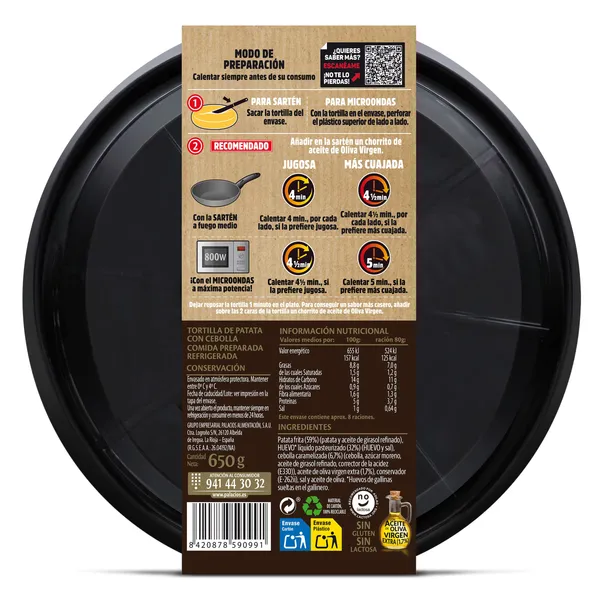 Tortilla de patatas con cebolla Palacios 650 g 2