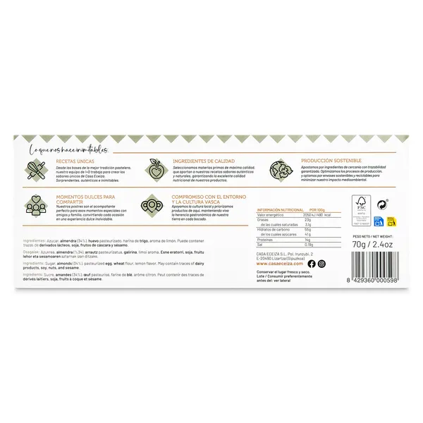 Tejas de almendra de tolosa Casa eceiza caja 70 g 3