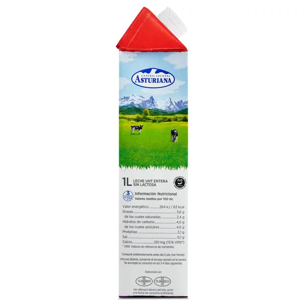 Leche entera sin lactosa Central Lechera Asturiana pack 6 x 1 l 4