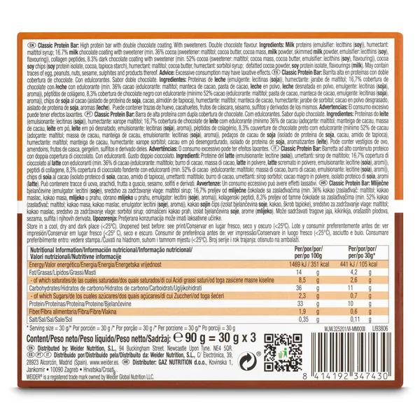 Barrita de proteínas con doble chocolate Weider caja 90 g 3